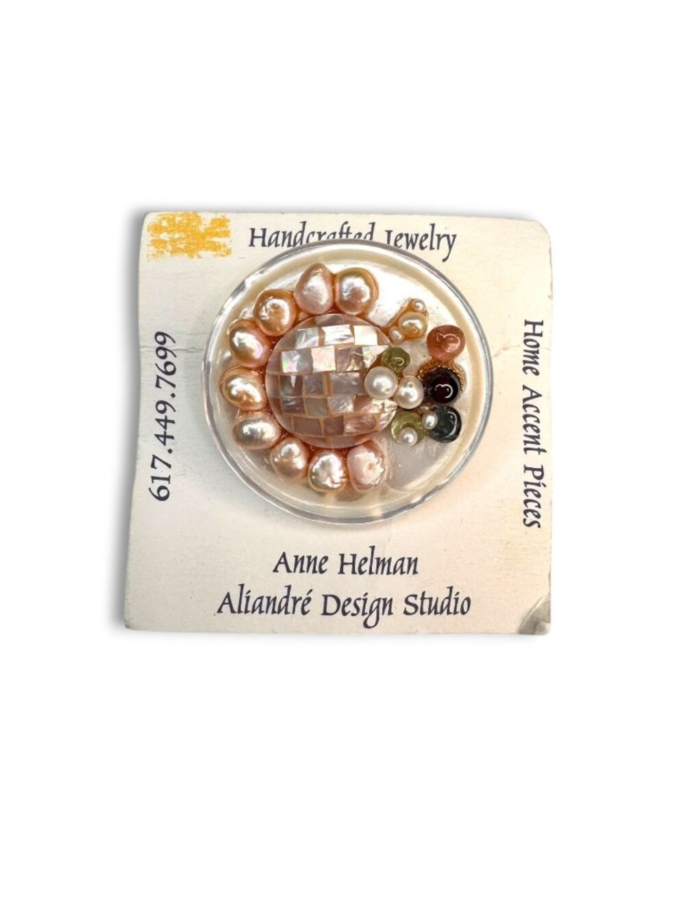 Anne Helman MOP Pearl Tourmaline Brooch Pendant Vintage Y2K